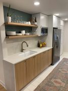 rift red oak slab doors IKEA refacing Scherrs with floating shelves