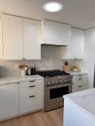 MDF painted rift white oak cabinet doors IKEA refacing Scherrs